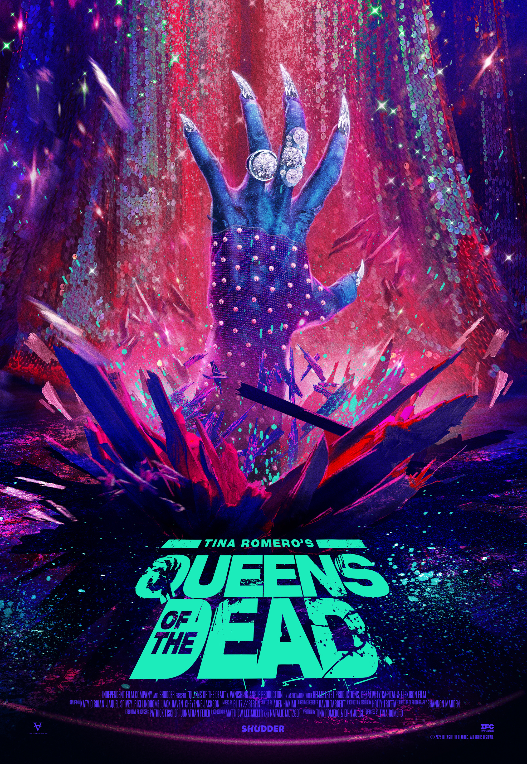 Official theatrical poster for Queens of the Dead (2025) featuring horror-themed key art with the cast.